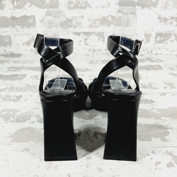 New Abound Tracy Black Faux Leather Block Heel Retro Platform Sandals A40 - Picture 6 of 14